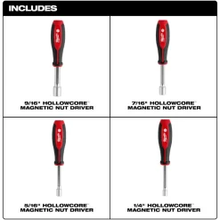 Milwaukee 4 Piece SAE HollowCore Magnetic Nut Driver Set 48-22-2544