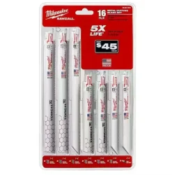Milwaukee 16 Piece SAWZALL Blade Set Metal Cutting Bi-Metal Reciprocating Blades 49-22-1216