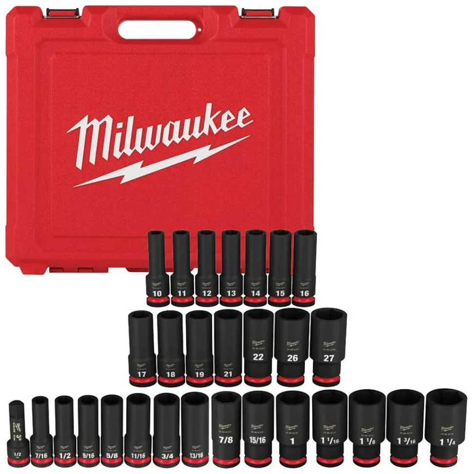 Milwaukee 29 Piece SHOCKWAVE Impact Duty 1/2" Drive SAE & Metric Deep 6 Point Socket Set 49-66-7016