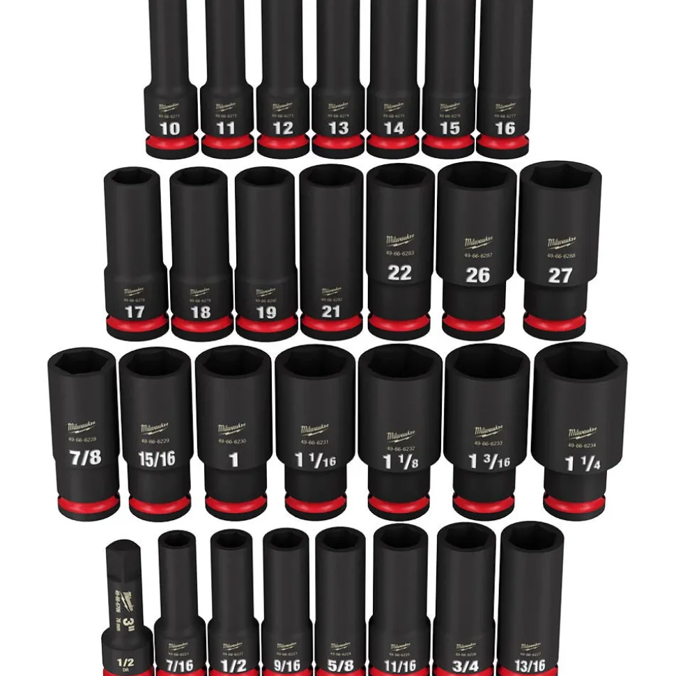 Milwaukee 29 Piece SHOCKWAVE Impact Duty 1/2" Drive SAE & Metric Deep 6 Point Socket Set 49-66-7016