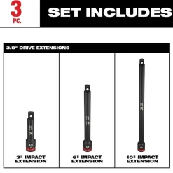 Milwaukee 3 Piece Shockwave Impact Duty 3/8" Drive Extension Set 49-66-6714