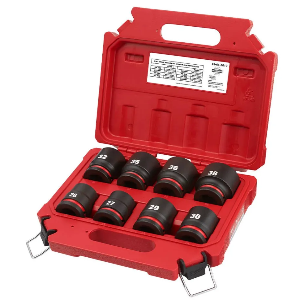 Milwaukee 8 Piece Shockwave Impact Duty 3/4" Drive Metric Standard 6 Point Socket Set 49-66-7019