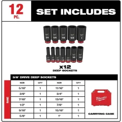 Milwaukee 12 Piece Shockwave Impact Duty 3/8