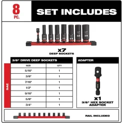 Milwaukee 8 Piece Shockwave Impact Duty 3/8