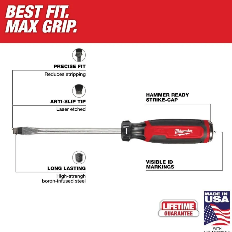 Milwaukee 5/16" Slotted 6" Cushion Grip Demolition Screwdriver (USA) MT208