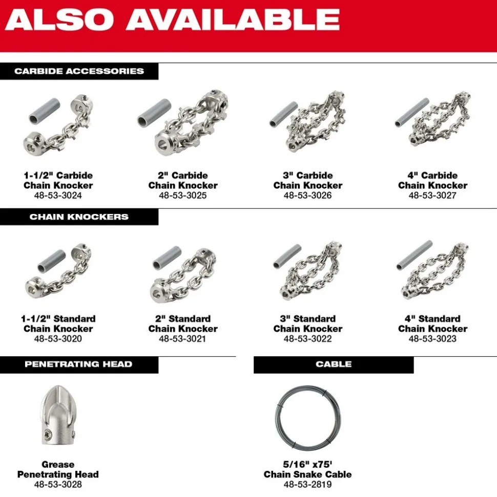 Milwaukee 4" Standard Chain Knocker for 5/16" Chain Snake Cable 48-53-3023
