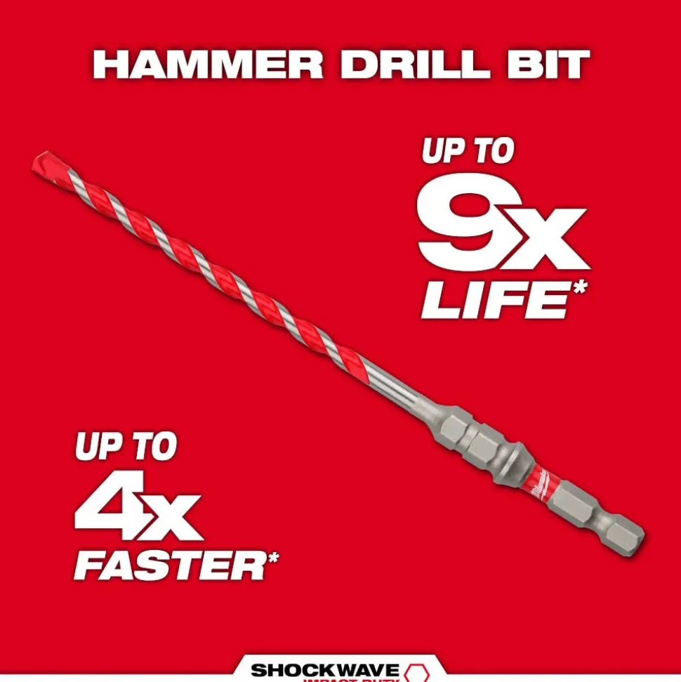 Milwaukee 3/16" x 4" x 6" SHOCKWAVE Impact Duty Carbide Hammer Drill Bit for Concrete Screws 48-20-9096