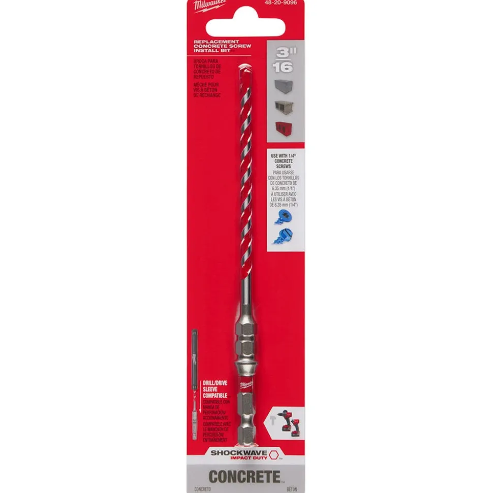 Milwaukee 3/16" x 4" x 6" SHOCKWAVE Impact Duty Carbide Hammer Drill Bit for Concrete Screws 48-20-9096