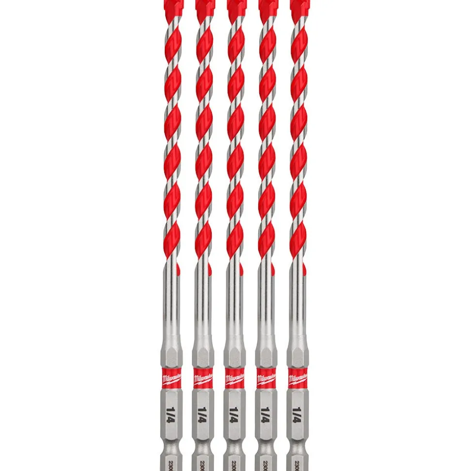 Milwaukee 1/4" x 4" x 6" SHOCKWAVE Impact Duty Carbide Hammer Drill Bits - Bulk 5 PK 48-20-9162