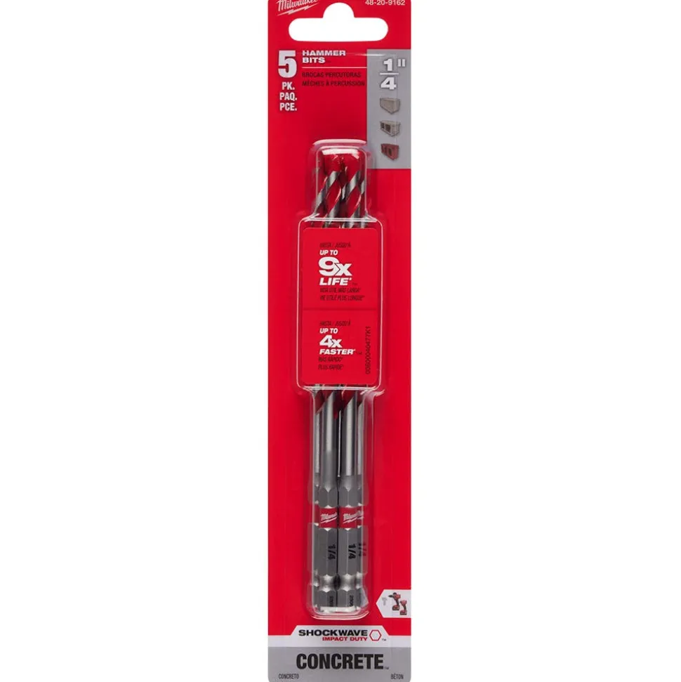 Milwaukee 1/4" x 4" x 6" SHOCKWAVE Impact Duty Carbide Hammer Drill Bits - Bulk 5 PK 48-20-9162