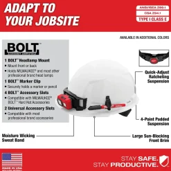 Milwaukee BOLT Hard Hat Unvented Class E Full Brim White 4pt Suspension 48-73-1100