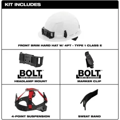 Milwaukee BOLT Hard Hat Unvented Class E Full Brim White 4pt Suspension 48-73-1100