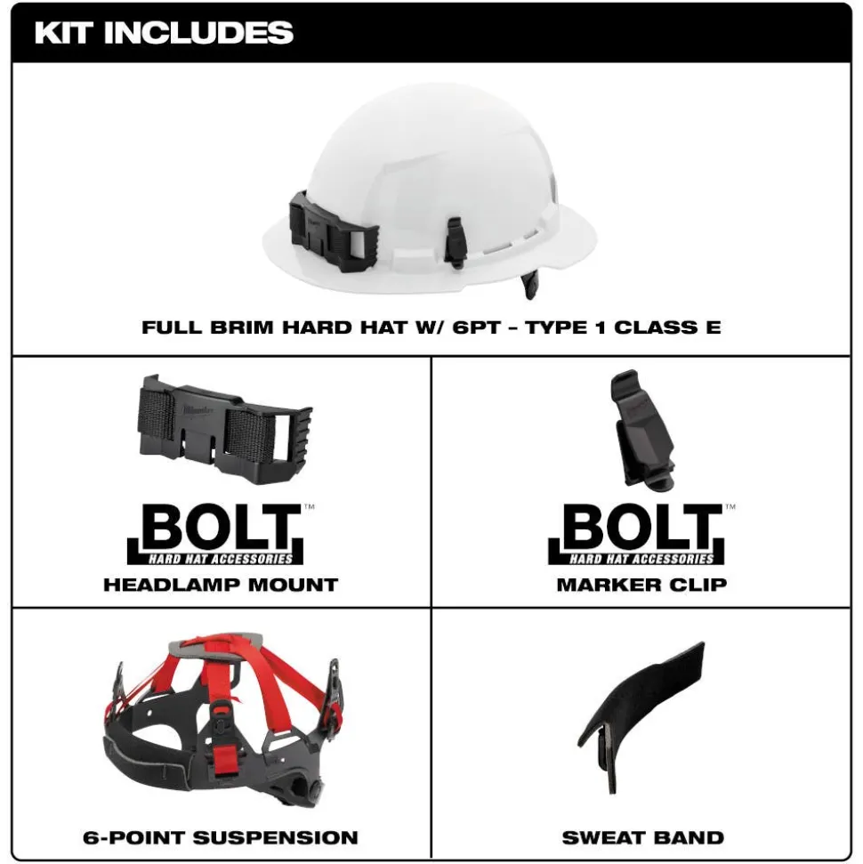 Milwaukee BOLT Hard Hat Unvented, Class E Full Brim 6pt Suspension - Black 48-73-1131