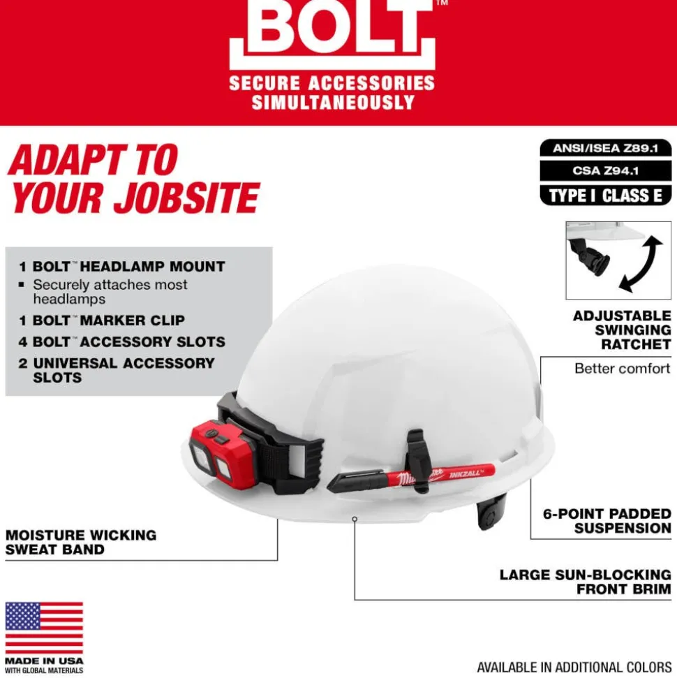Milwaukee BOLT Hard Hat Unvented, Class E Front Brim 6pt Suspension - Green 48-73-1126