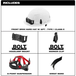 Milwaukee BOLT Hard Hat Unvented, Class E Front Brim 6pt Suspension - Orange 48-73-1132