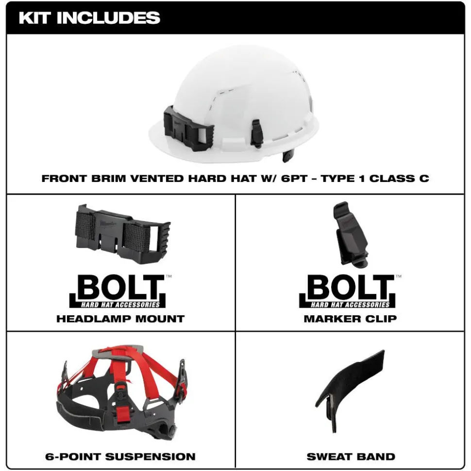 Milwaukee BOLT Hard Hat Vented, Class C Front Brim 6pt Suspension - Black 48-73-1230