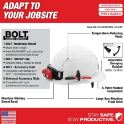 Milwaukee BOLT Hard Hat Vented, Class C Full Brim 6pt Suspension - Black 48-73-1231