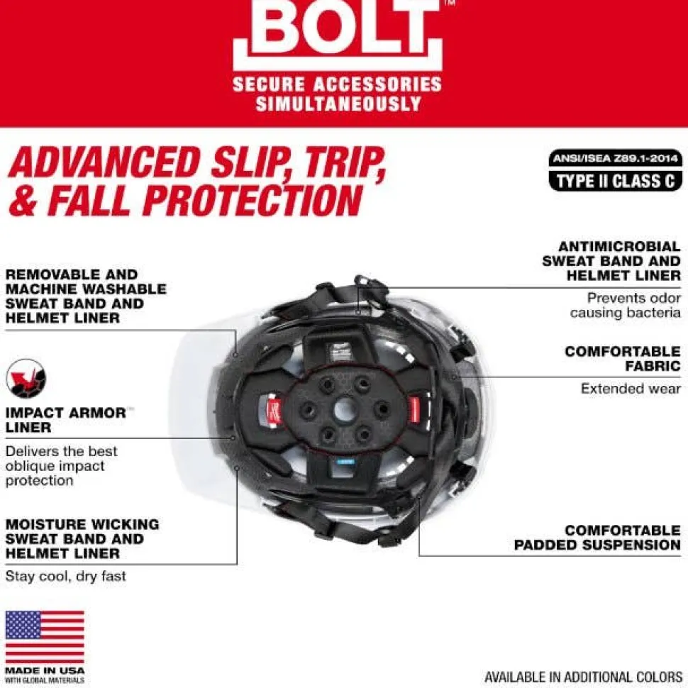 Milwaukee BOLT Type 2, Class C Vented Front Brim Safety Helmet w/ IMPACT ARMOR Liner - Grey 48-73-1380