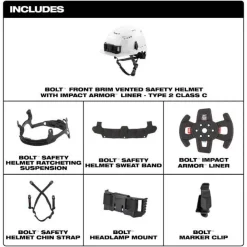 Milwaukee BOLT Type 2, Class C Vented Front Brim Safety Helmet w/ IMPACT ARMOR Liner - Grey 48-73-1380