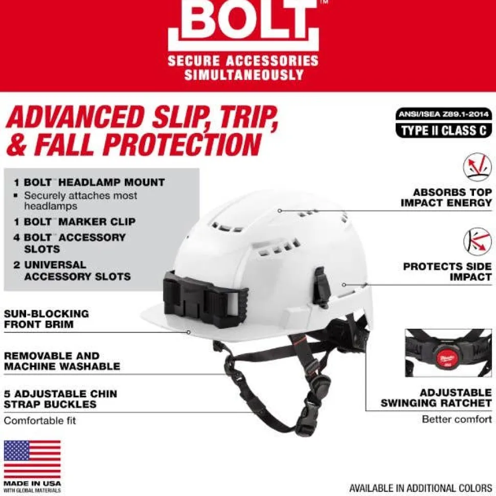 Milwaukee BOLT Type 2, Class C Vented Front Brim Safety Helmet w/ IMPACT ARMOR Liner - Red 48-73-1372