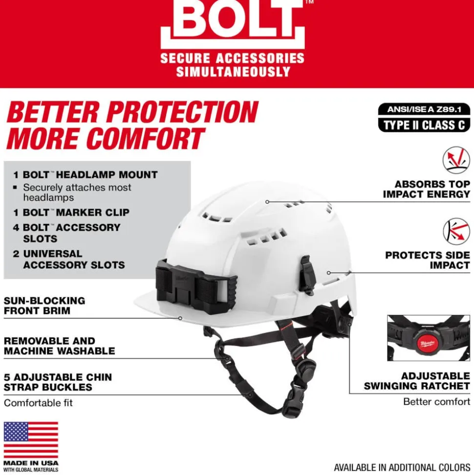 Milwaukee BOLT Type 2, Class C Vented Front Brim Safety Helmet - Green 48-73-1326