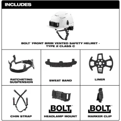 Milwaukee BOLT Type 2, Class C Vented Front Brim Safety Helmet - Green 48-73-1326
