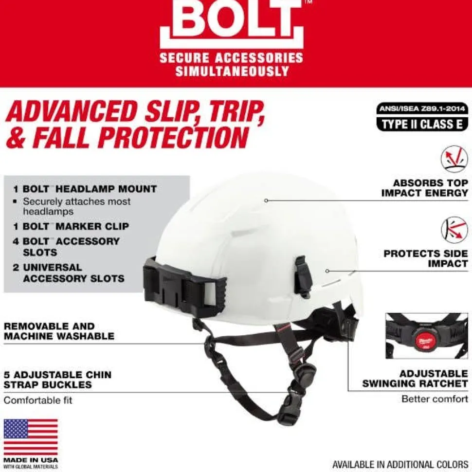 Milwaukee BOLT Type 2, Class E Unvented Safety Helmet w/ IMPACT ARMOR Liner - Green 48-73-1357