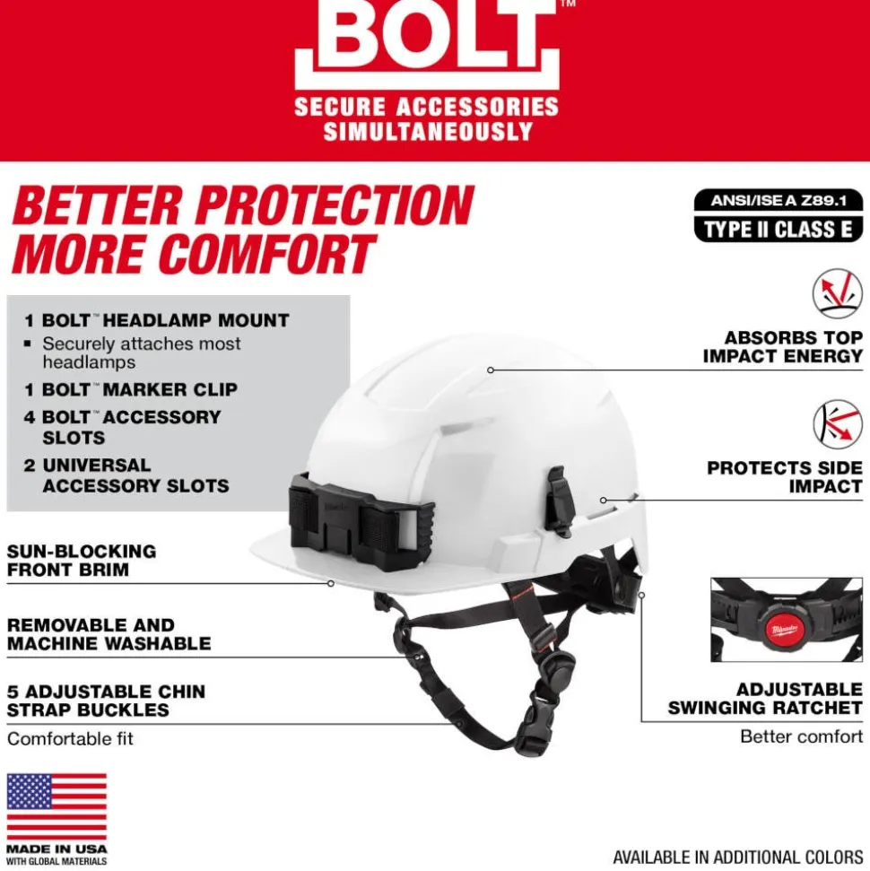 Milwaukee BOLT Type 2, Class E Unvented Front Brim Safety Helmet - Grey 48-73-1335