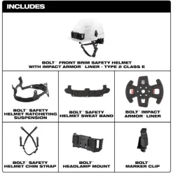 Milwaukee BOLT Type 2, Class E Unvented Front Brim Safety Helmet w/ IMPACT ARMOR Liner - Black 48-73-1375