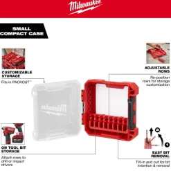 Milwaukee Customizable Small PACKOUT Compatible Compact Case for Impact Driver Accessories 48-32-9930