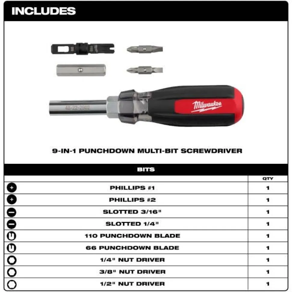 Milwaukee 9-in-1 Punchdown Multi-Bit Screwdriver 48-22-2902
