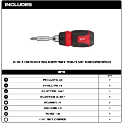 Milwaukee 8-in-1 Ratcheting Compact Multi-Bit Screwdriver 48-22-2913