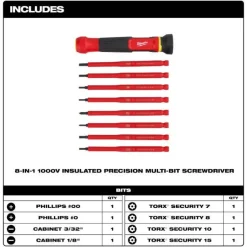 Milwaukee 8-in-1 1000V Insulated Precision Multi-Bit Screwdriver 48-22-2217