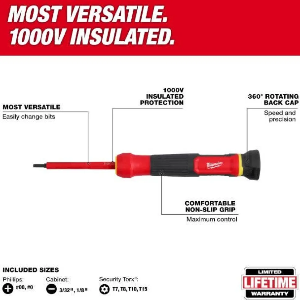 Milwaukee 8-in-1 1000V Insulated Precision Multi-Bit Screwdriver 48-22-2217