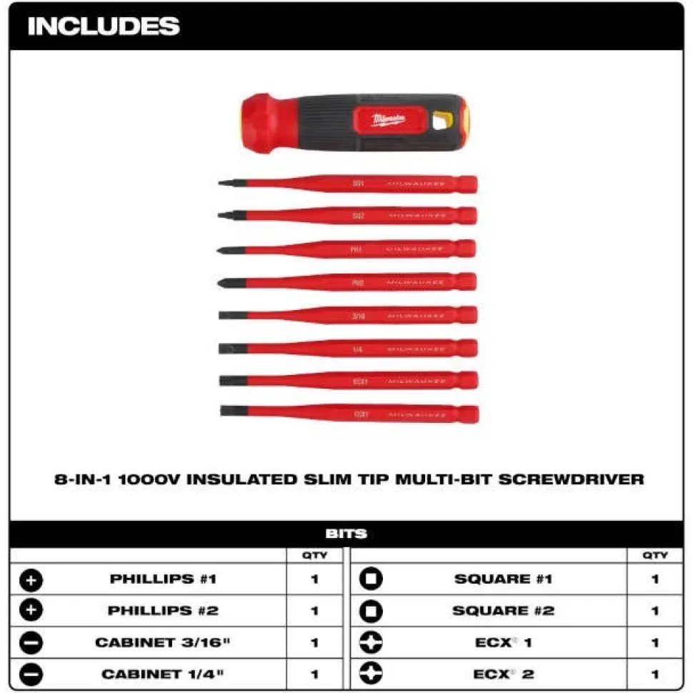 Milwaukee 8-in-1 1000V Insulated Slim Tip Multi-Bit Screwdriver 48-22-2218