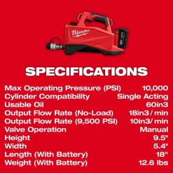 Milwaukee M18 Brushless Single Acting 60in3 10,000psi Hydraulic Pump 3120-21