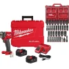 Milwaukee M18 FUEL 3/8 " Compact Impact Wrench Friction Ring Kit + 36pc. Impact Duty 3/8" Drive Metric/SAE PACKOUT Deep Socket Set Bundle KIT-2854-22R-49-66-6805