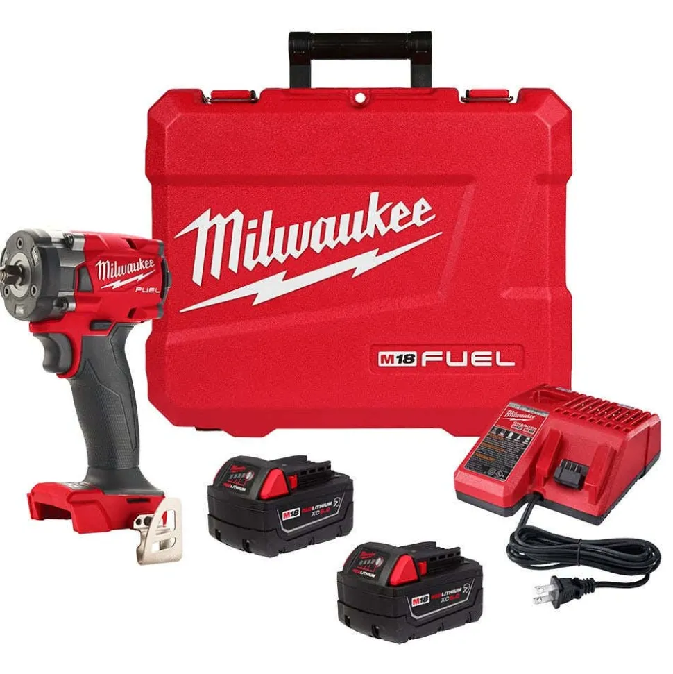 Milwaukee M18 FUEL 3/8 " Compact Impact Wrench Friction Ring Kit + 36pc. Impact Duty 3/8" Drive Metric/SAE PACKOUT Deep Socket Set Bundle KIT-2854-22R-49-66-6805