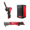 Milwaukee M12 FUEL 3/8" Bandfile, 1/2" Right Angle Impact Wrench & Radio/Charger Bare Tool Bundle
