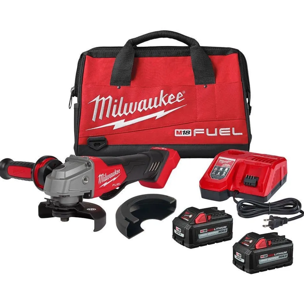 Milwaukee M18 FUEL 5" Braking Grinder w/ ONE-KEY Paddle Switch, No Lock & M18 FUEL 1/2" Compact Impact Wrench w/ Friction Ring Bare Tool