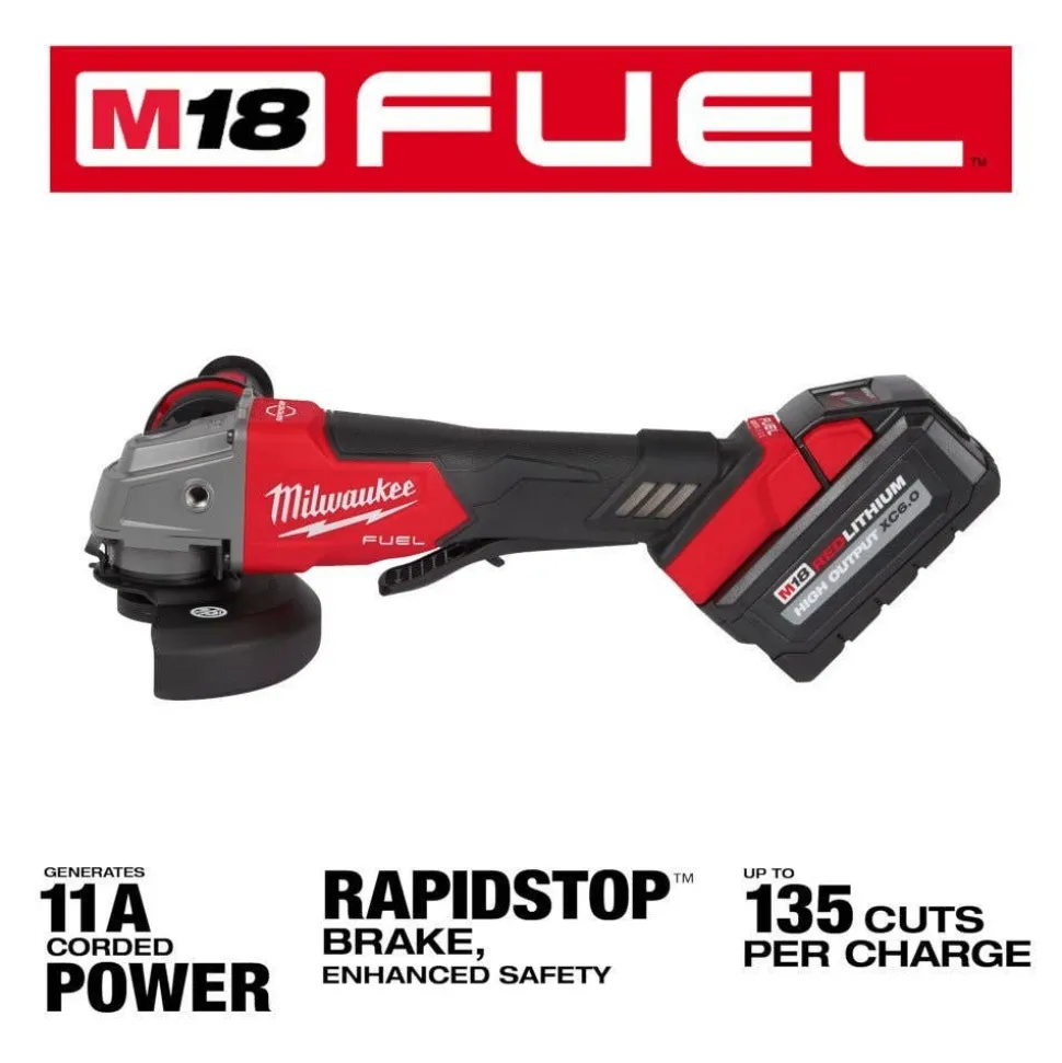 Milwaukee M18 FUEL 5" Braking Grinder w/ ONE-KEY Paddle Switch, No Lock & M18 FUEL 1/2" Compact Impact Wrench w/ Friction Ring Bare Tool
