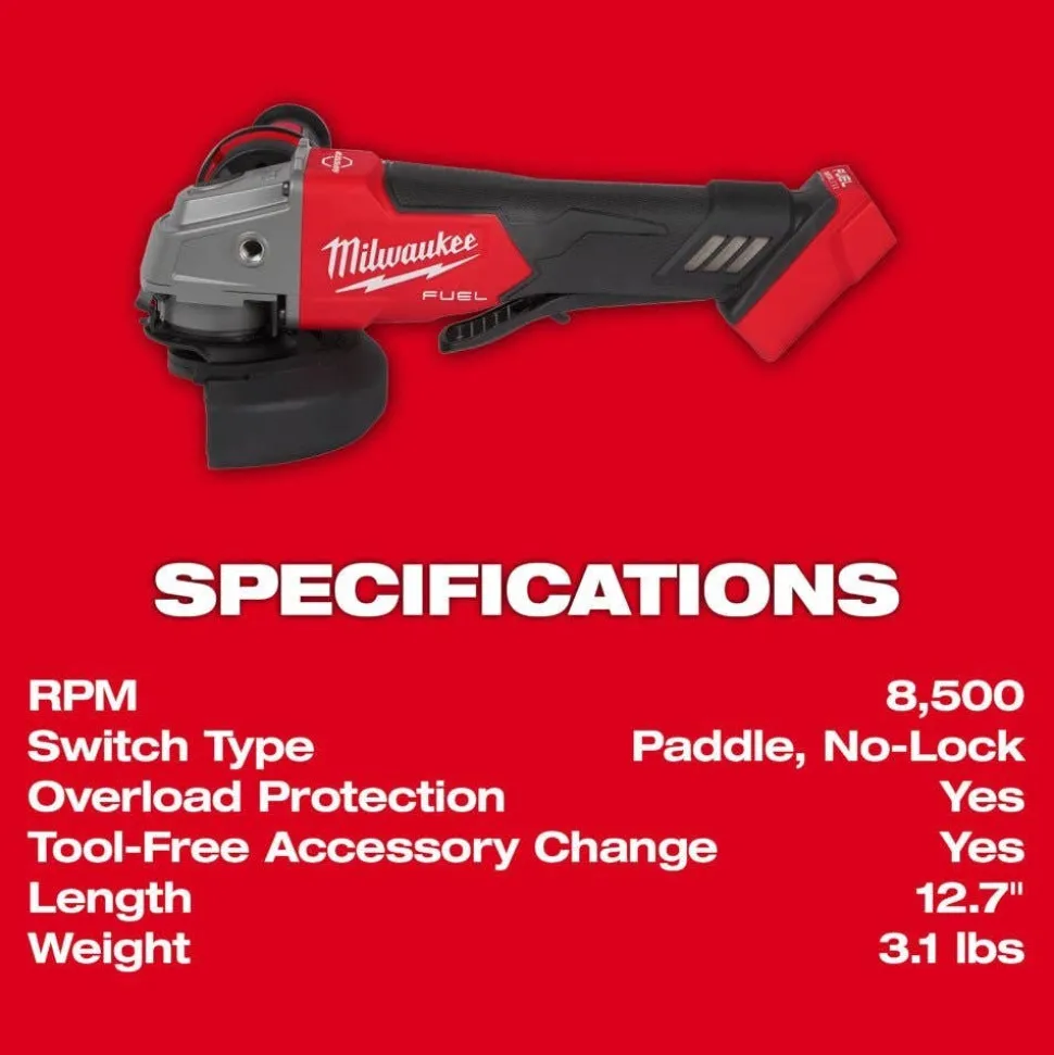 Milwaukee M18 FUEL 5" Braking Grinder w/ ONE-KEY Paddle Switch, No Lock & M18 FUEL 1/2" Compact Impact Wrench w/ Friction Ring Bare Tool