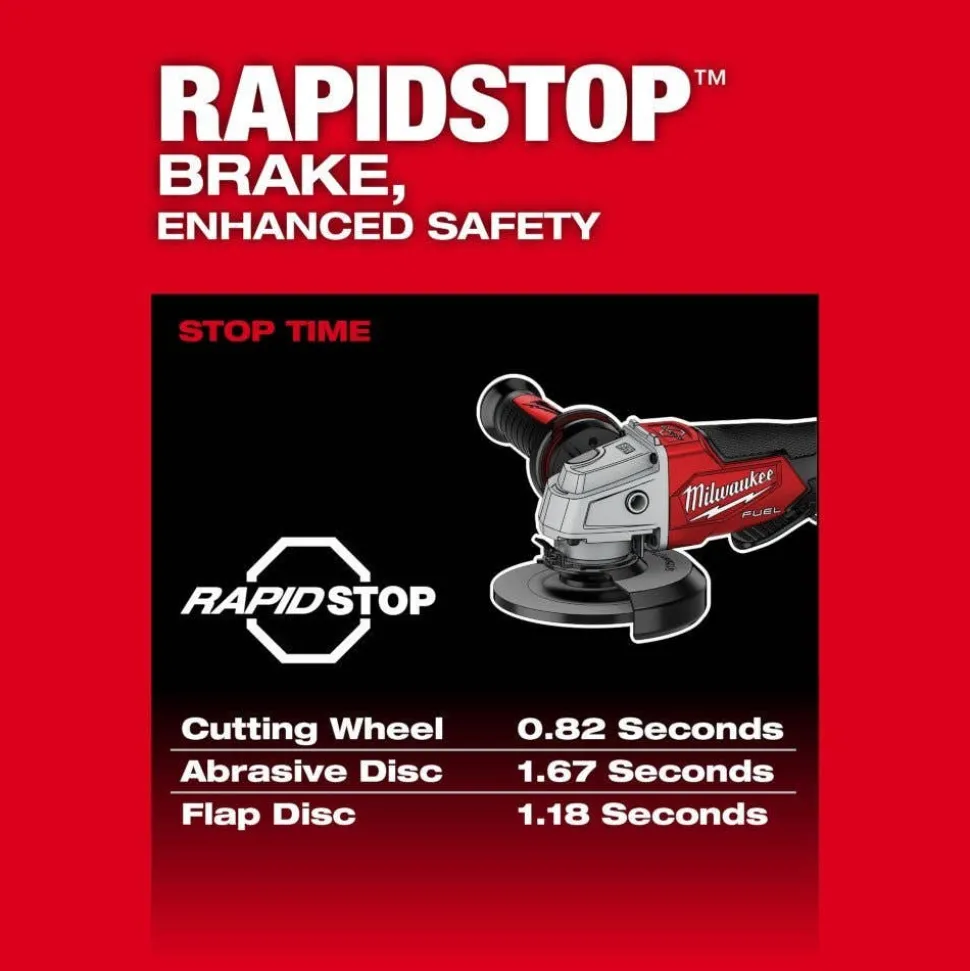 Milwaukee M18 FUEL 5" Braking Grinder w/ ONE-KEY Paddle Switch, No Lock & M18 FUEL 1/2" Compact Impact Wrench w/ Friction Ring Bare Tool