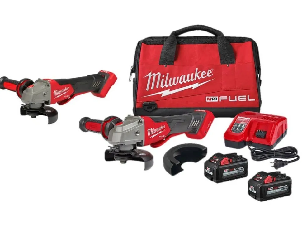 Milwaukee M18 FUEL 5" Braking Grinder w/ ONE-KEY Paddle Switch, No Lock & M18 FUEL 1/2 " Compact Impact Wrench w/ Friction Ring Bare Tool