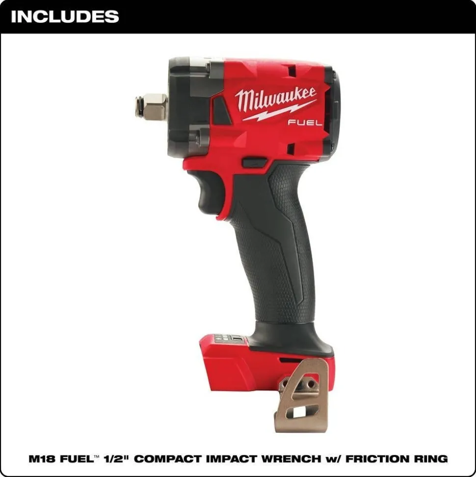 Milwaukee M18 FUEL 5" Braking Grinder w/ ONE-KEY Paddle Switch, No Lock & M18 FUEL 1/2 " Compact Impact Wrench w/ Friction Ring Bare Tool