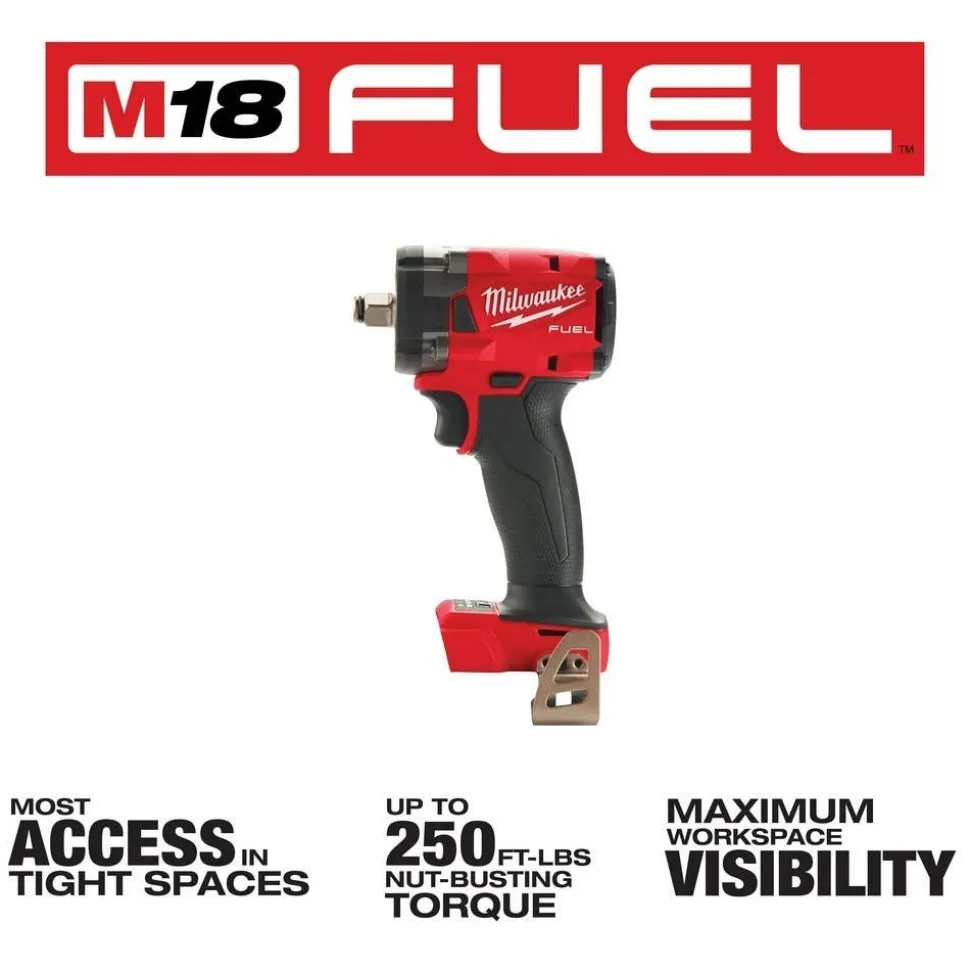 Milwaukee M18 FUEL 5" Braking Grinder w/ ONE-KEY Paddle Switch, No Lock & M18 FUEL 1/2 " Compact Impact Wrench w/ Friction Ring Bare Tool