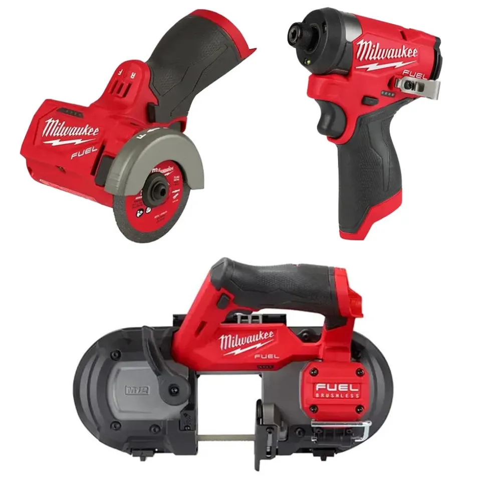 Milwaukee M12 FUEL 2-1/2" Compact Band Saw, 3" Compact Cut Off Tool & 1/4" Hex Impact Driver Bare Tool Bundle