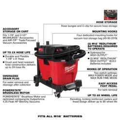 Milwaukee M18 FUEL 9 Gallon Dual-Battery Wet/Dry Vacuum Kit & Large Wet/Dry Vacuum HEPA Filter & (5) 9 Gallon Fleece Dust Bags 0920-22HD & 49-90-1977 & 49-90-1989