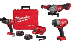 Milwaukee M18 FUEL 1/2" Hammer Drill/Driver Kit & M18 FUEL 1/2" High Torque Impact Wrench w/ Friction Ring & M18 FUEL 4-1/2" / 5" Braking Grinder Paddle Switch, No-Lock 2904-22 & 2967-20 & 2880-20