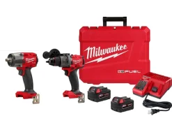 Milwaukee M18 FUEL 1/2" Hammer Drill/Driver Kit & M18 FUEL 1/2" Mid-Torque Impact Wrench w/ Friction Ring 2904-22 & 2962-20